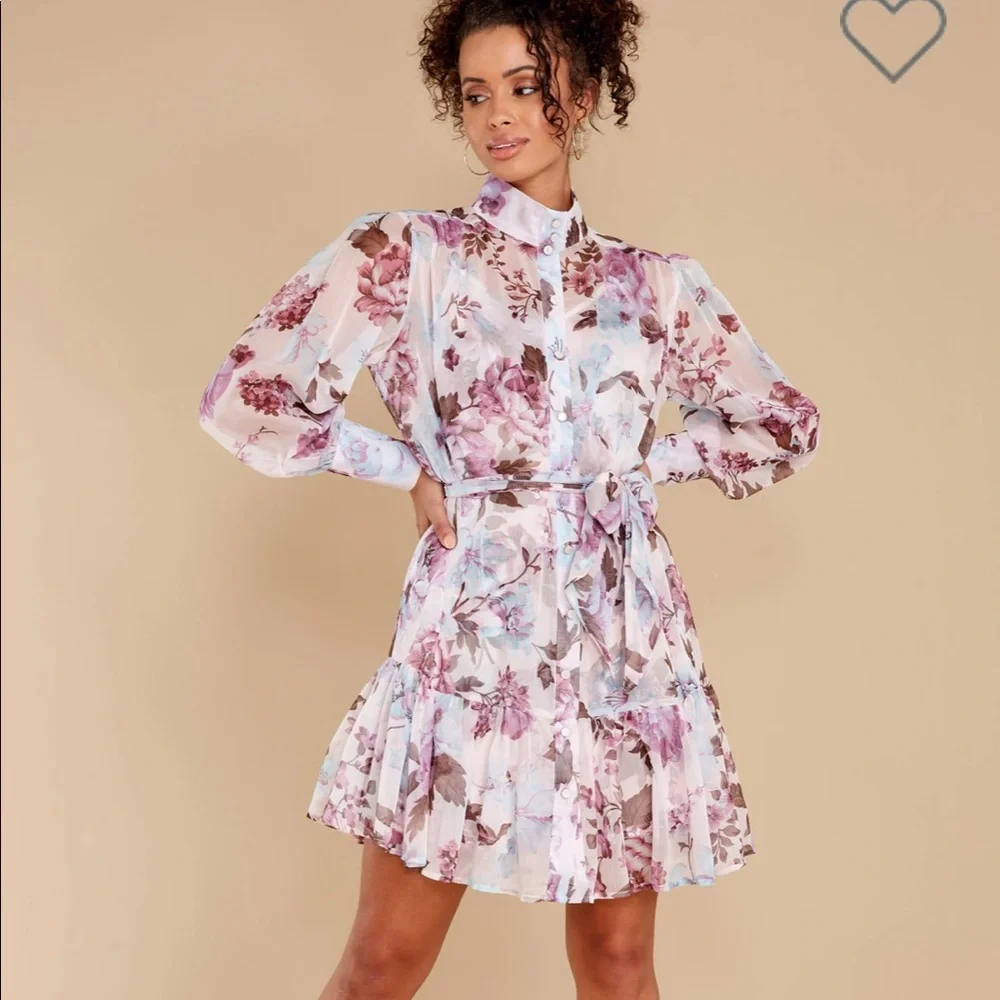 Red Dress Floral Mini Dress - Picture 2 of 7